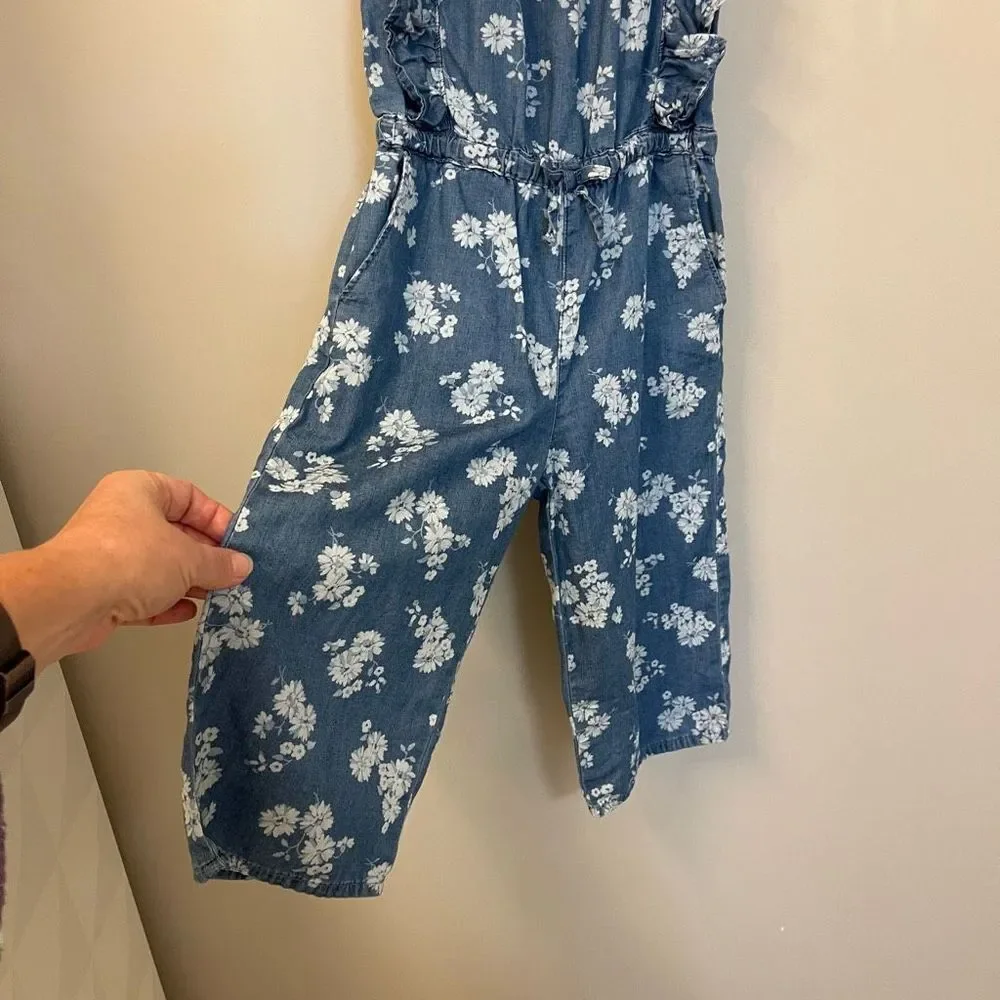 OshKosh Girls Ruffled Chambray Floral Jumper Sz 4T